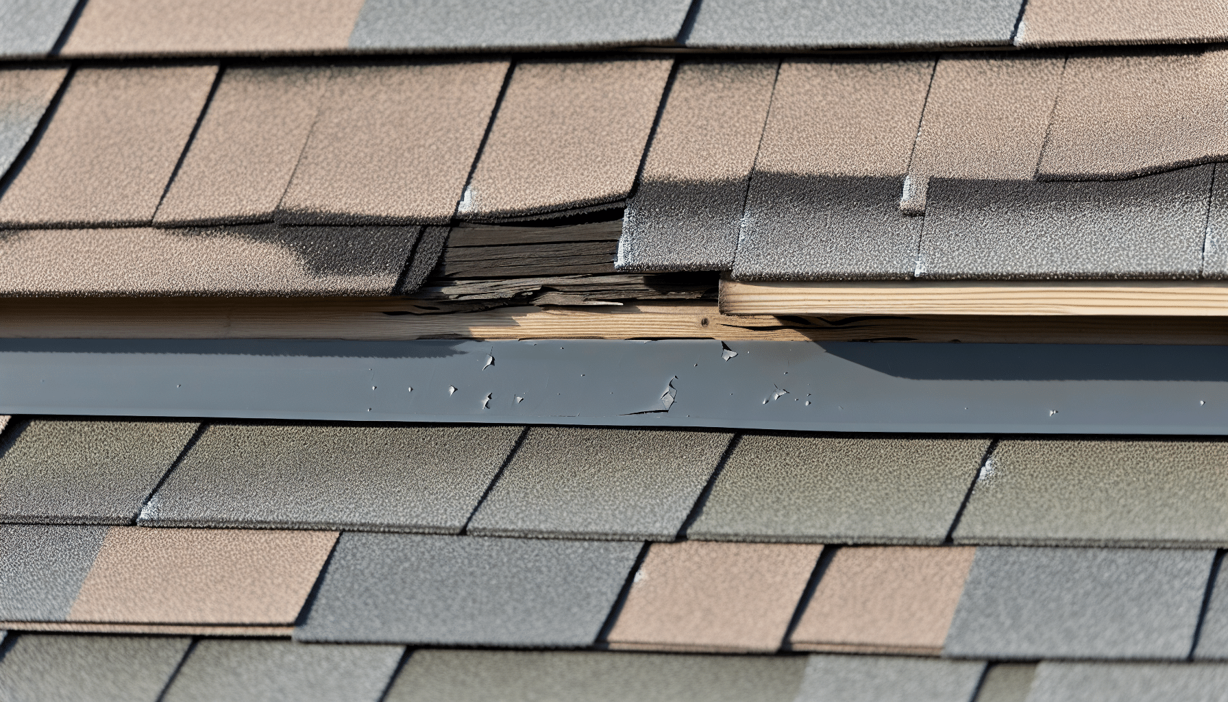 A photo of a roof with missing shingles