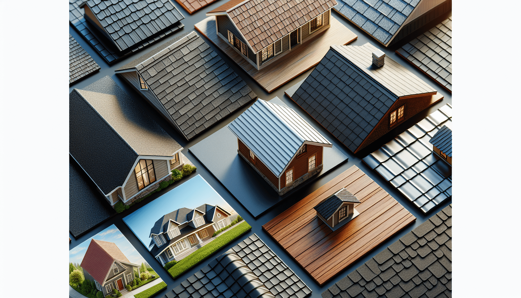 The image displays various types and styles of roofing materials