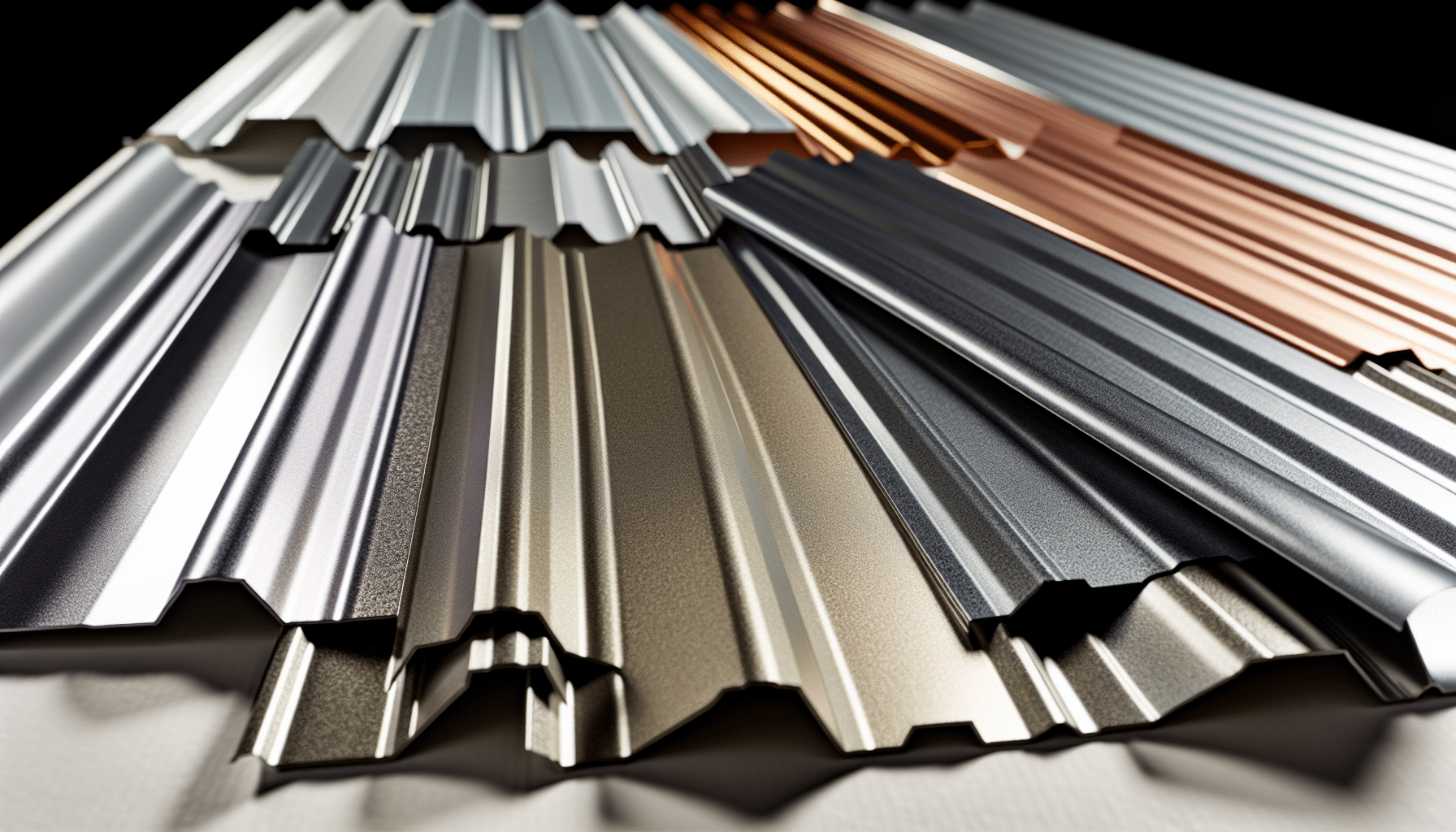 Various standing seam metal roof panels in different materials