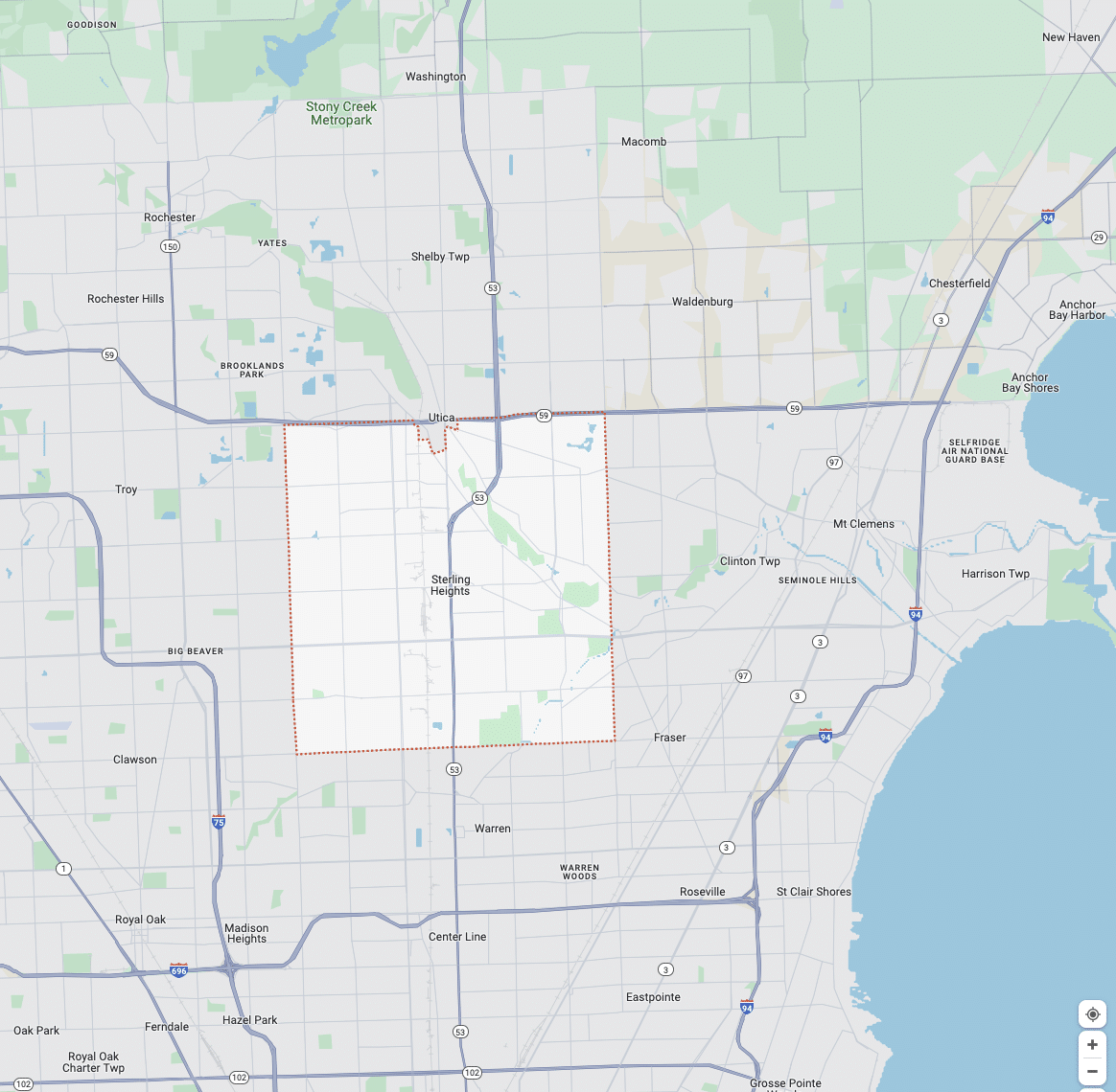 Sterling Heights MI Service Area Map
