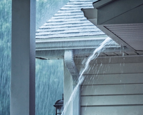 Illustration of improved water management with new gutters and roof