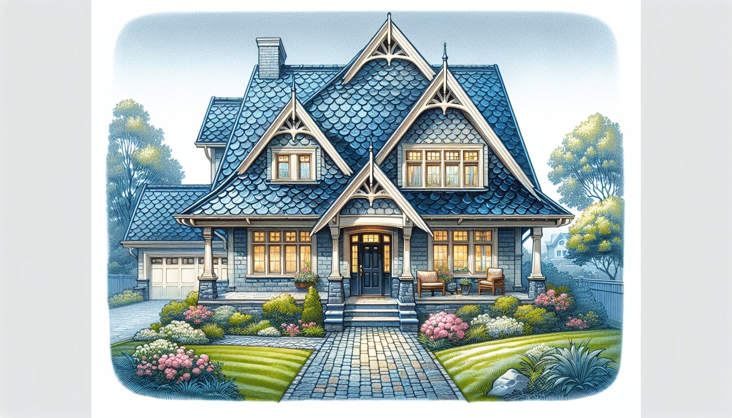 Illustration of a house with a new roof