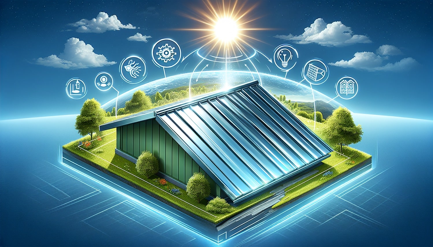 Illustration showing the energy-efficient properties of standing seam metal roof