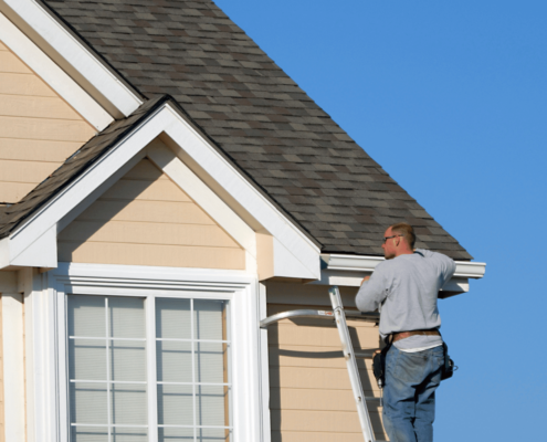 A visual representation of various home exterior elements including gutters and windows, emphasizing their role in energy efficiency.