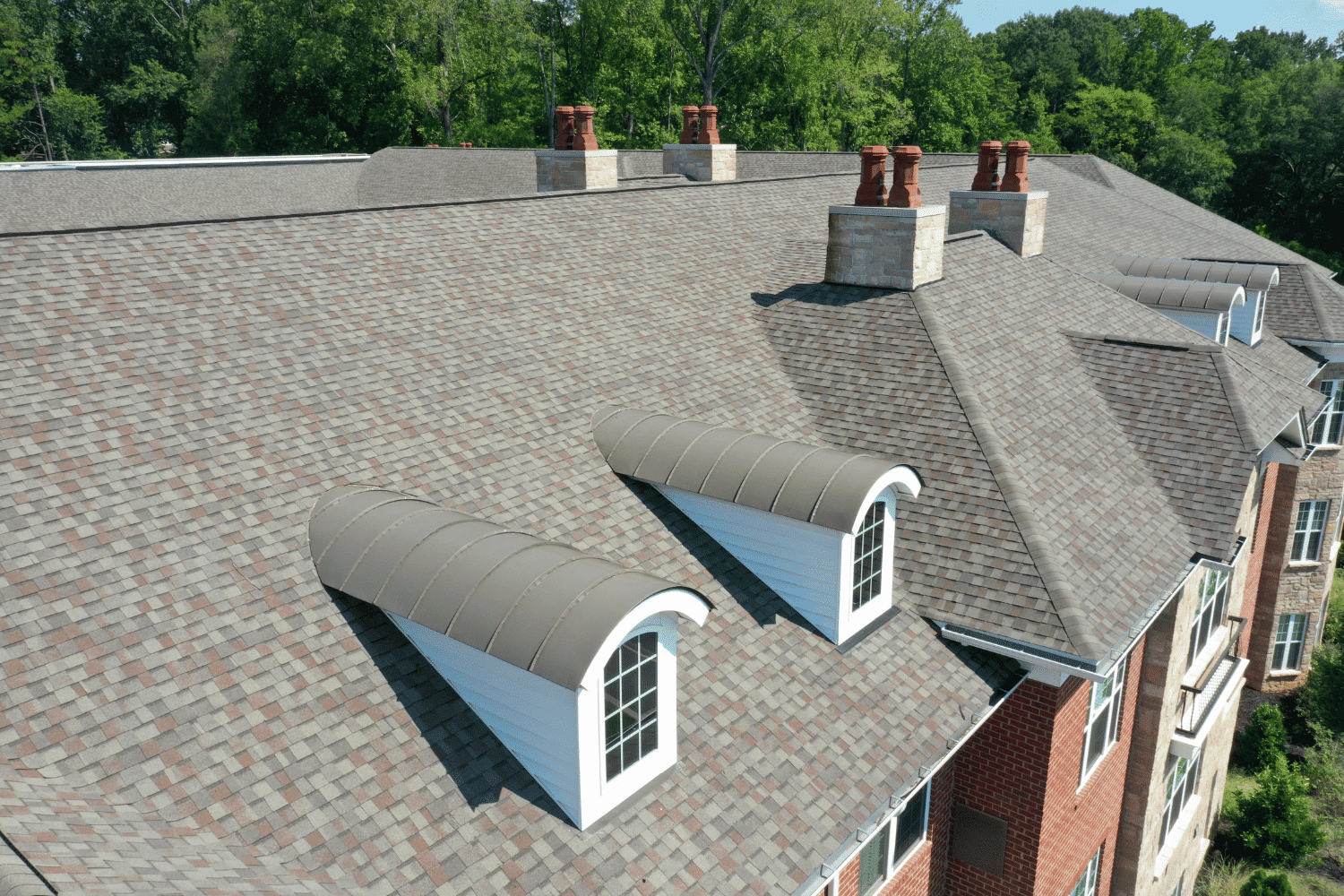 An example of architectural shingles showing their layered design. 