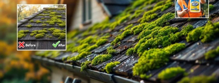 An image depicting a moss-covered roof showing the problems associated with moss growth in Michigan and Ohio.